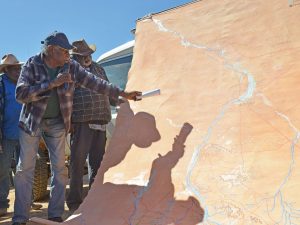 Cowboy George Ryder and Teddy Long presented the Lander River map at Yurrkuru (Brooks Soak) in 2018.